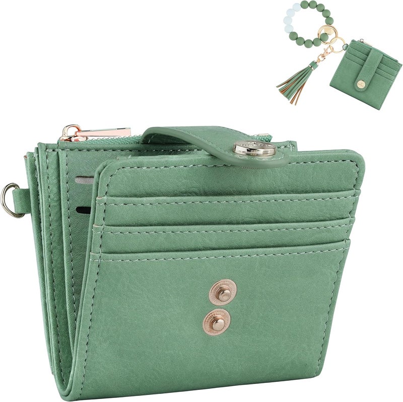 Sunpour Small Wristlet Wallets for Women Keychain Wristlet Wallet RFID Blocking Key Chain Wallet With Zipper Coin Pocket,2 Id Window (Mint Green) - Image 1